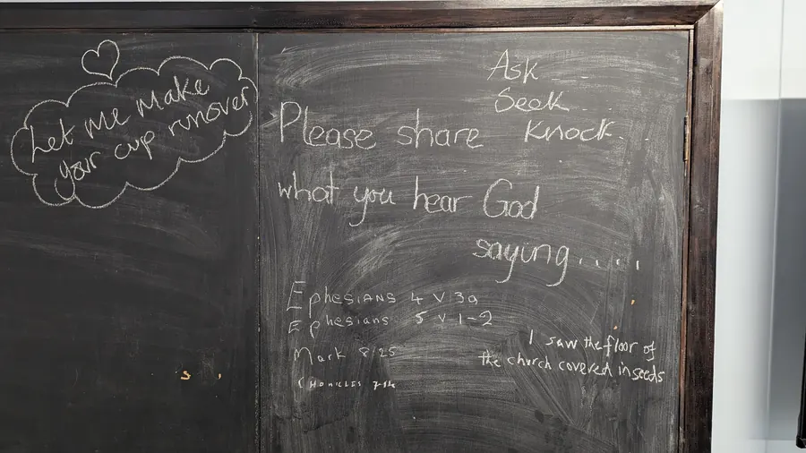 The whole chalkboard with the messages written during the week
